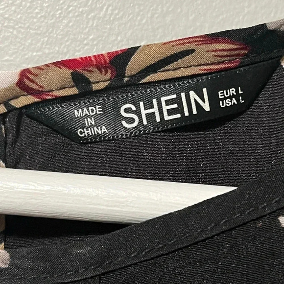 Shein Shirt Sleeve Floral Print Crochet Lace Sleeve Blouse - Picture 9 of 10